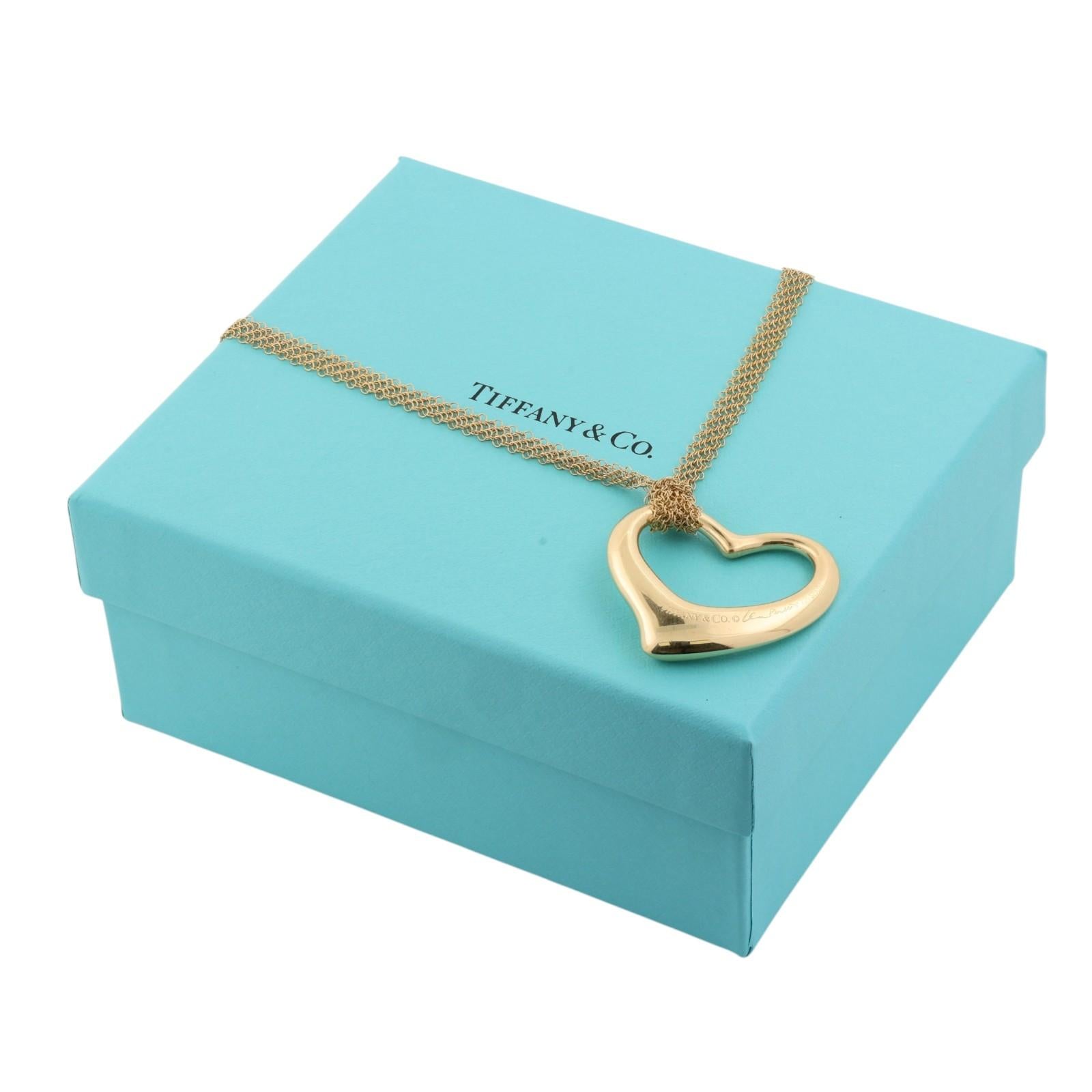 Tiffany & Co. Elsa Peretti Large Open Heart Pendant 18K Gold Mesh 30.5" Necklace