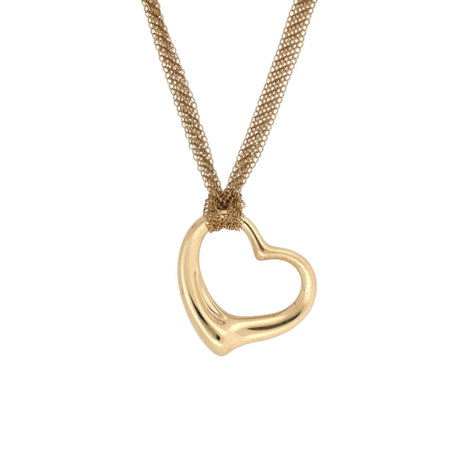 Tiffany & Co. Elsa Peretti Large Open Heart Pendant 18K Gold Mesh 30.5" Necklace