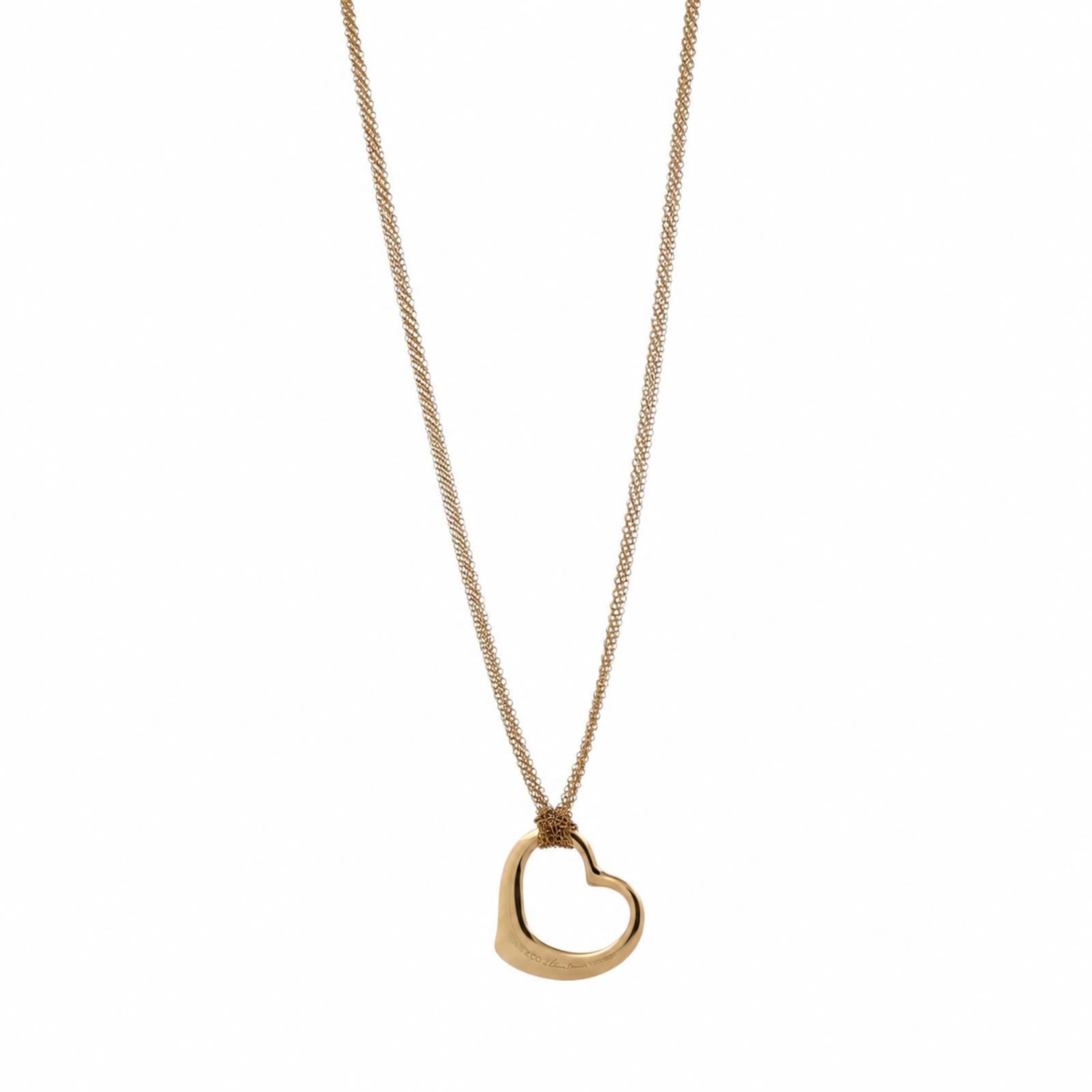 Tiffany & Co. Elsa Peretti Large Open Heart Pendant 18K Gold Mesh 30.5" Necklace