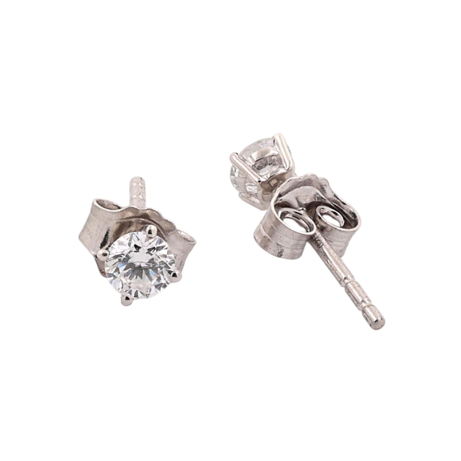 0.30CTW Round Lab Grown Diamond Stud Earrings Sterling Silver 4-Prong Basket Set