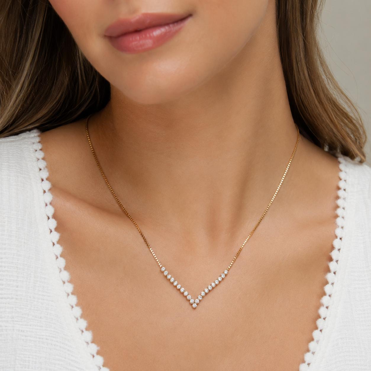 14K Yellow Gold 1.50 CTW Natural Diamond Graduated V Necklace 18"
