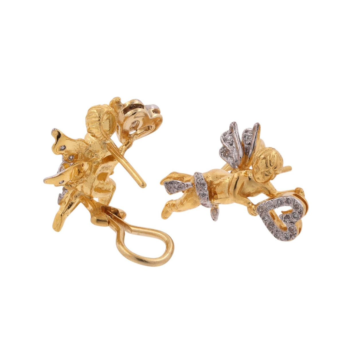 Vintage Cherub Cupid Diamond Earrings 18K Two-Tone Gold 0.35 CTW Omega Backs