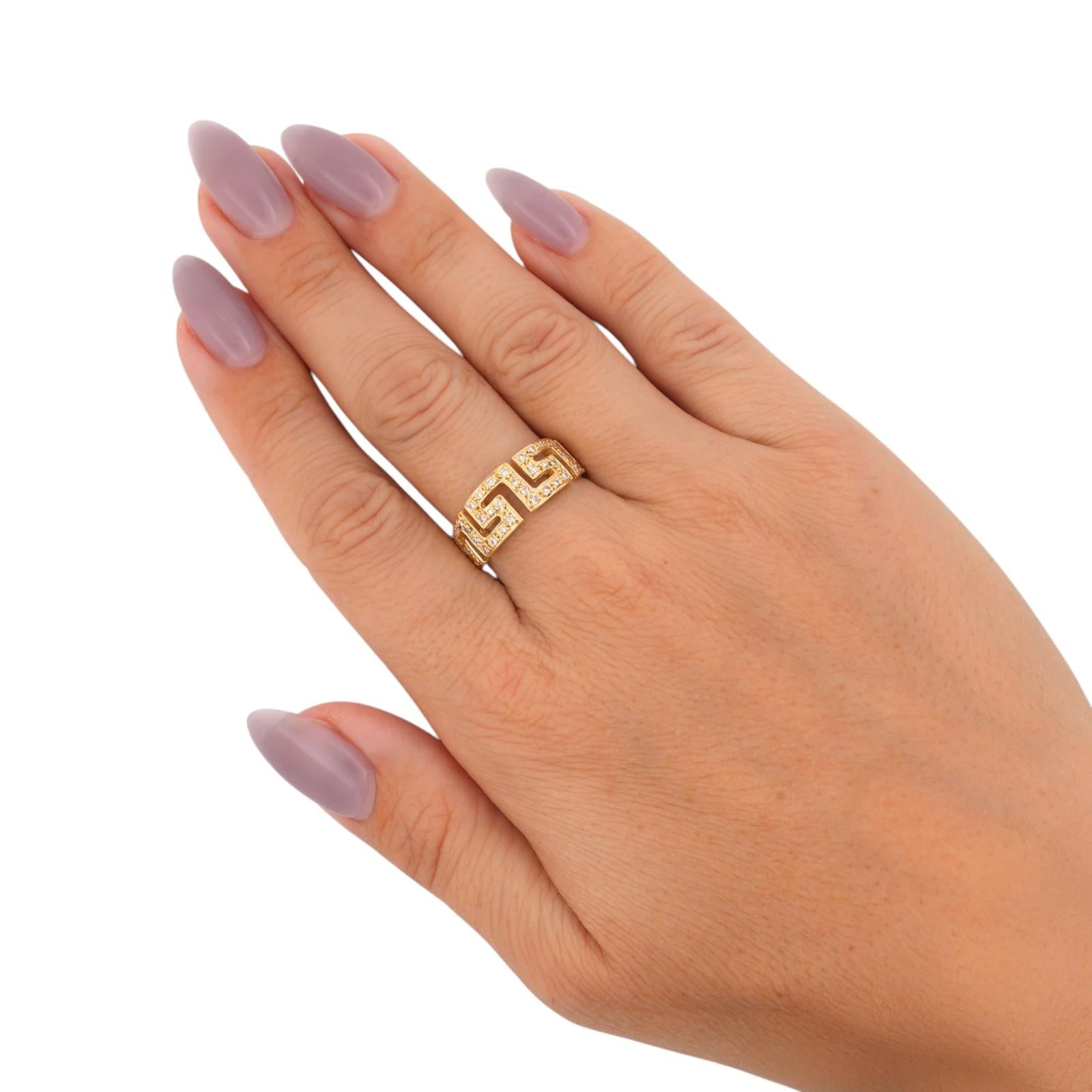 Natural Diamond Greek Key Ring 18K Yellow Gold 0.30 CTW Estate Size 8.5