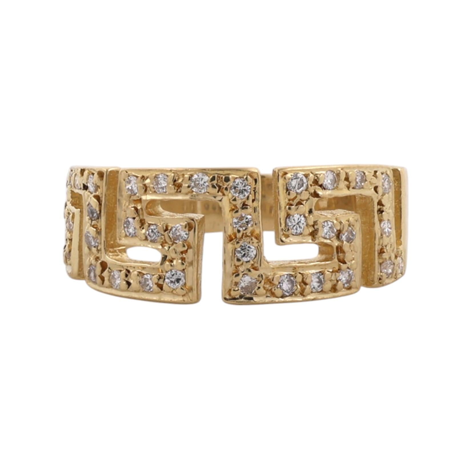 Natural Diamond Greek Key Ring 18K Yellow Gold 0.30 CTW Estate Size 8.5