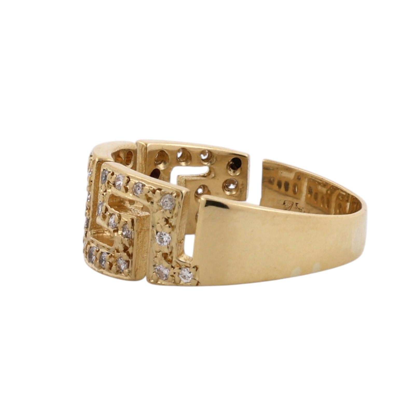 Natural Diamond Greek Key Ring 18K Yellow Gold 0.30 CTW Estate Size 8.5