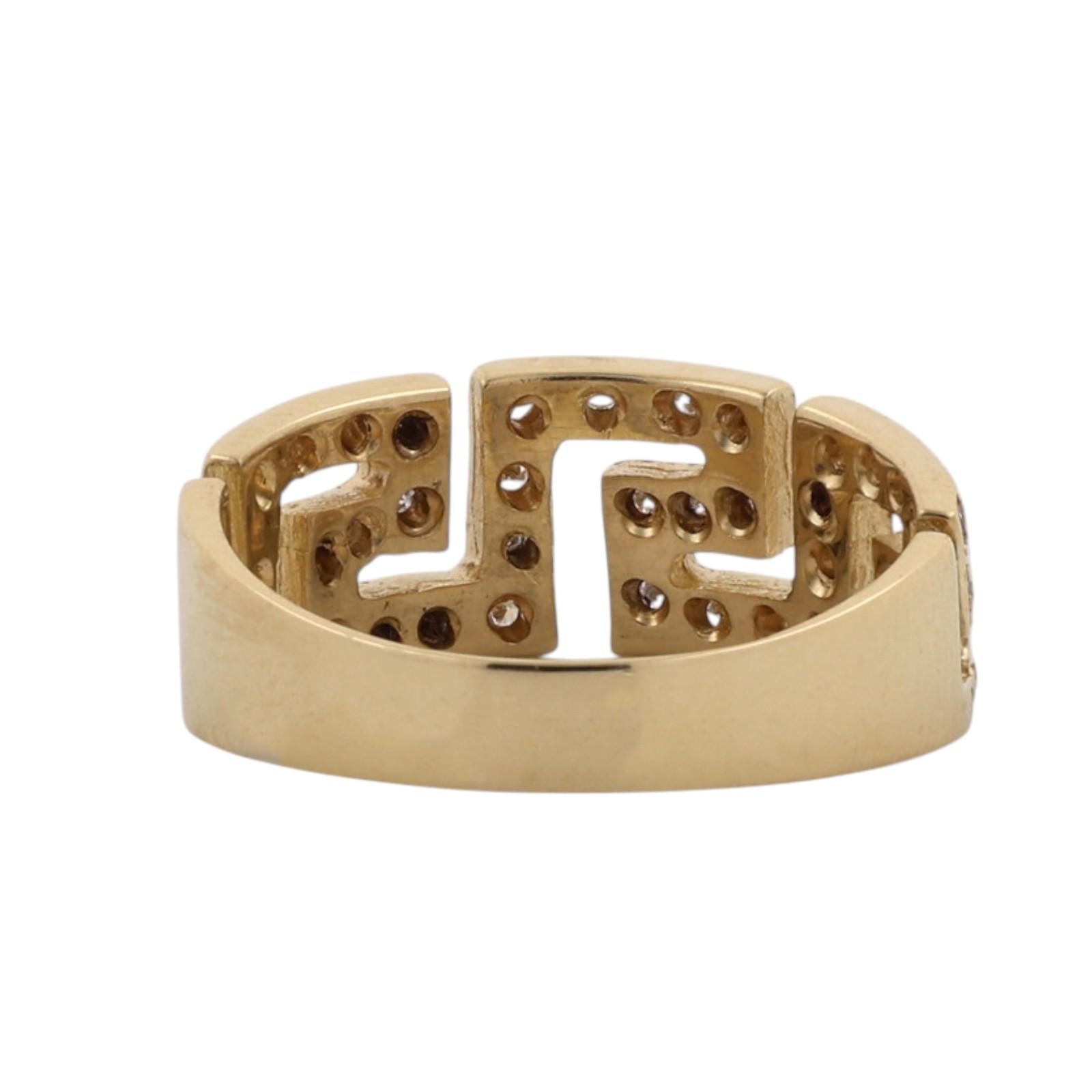 Natural Diamond Greek Key Ring 18K Yellow Gold 0.30 CTW Estate Size 8.5