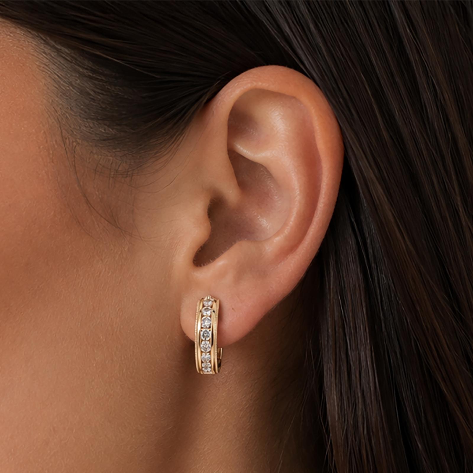 14K Yellow Gold 1.00 CTW Natural Diamond Channel Set Hoop Earrings 6.9g