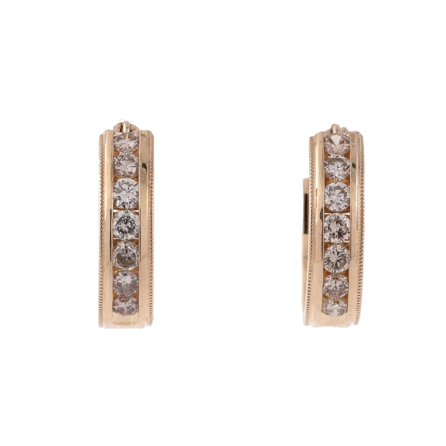 14K Yellow Gold 1.00 CTW Natural Diamond Channel Set Hoop Earrings 6.9g