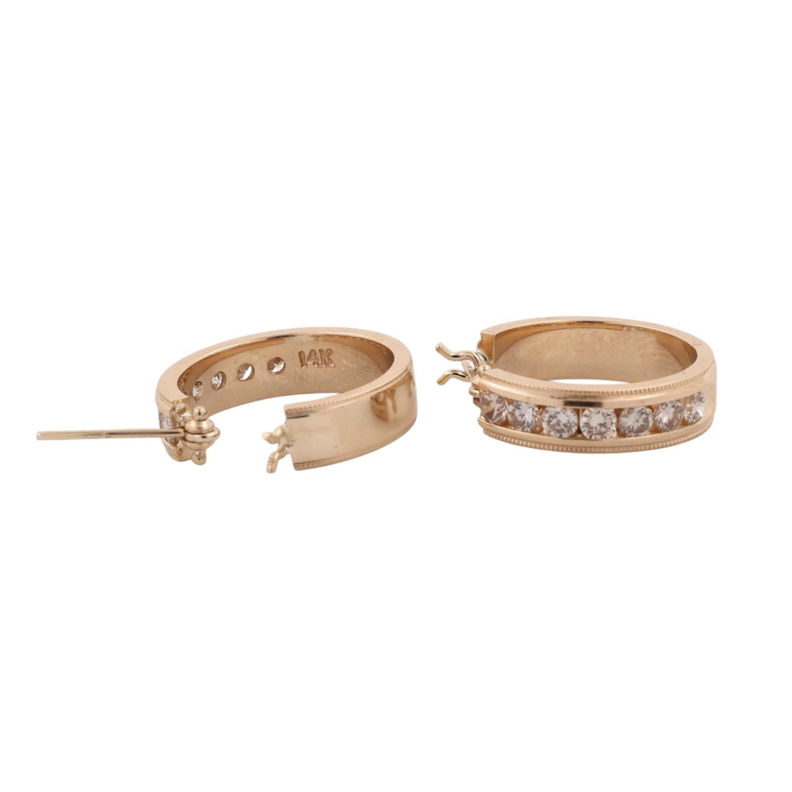 14K Yellow Gold 1.00 CTW Natural Diamond Channel Set Hoop Earrings 6.9g