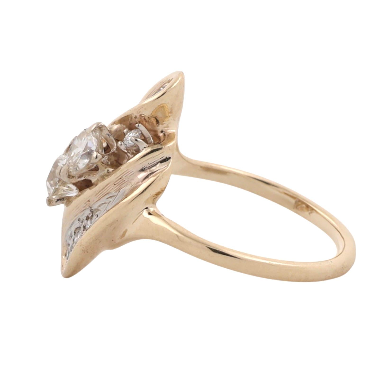 14K Two Tone Gold 0.61CTW Natural Old European Cut Diamond Bypass Ring Size 4.75