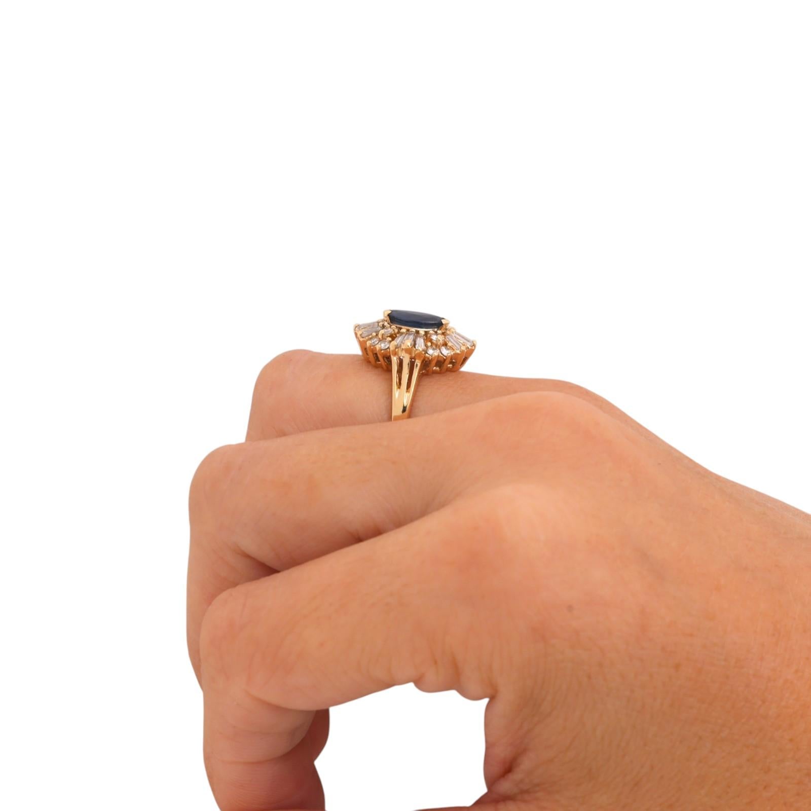 Natural Blue Sapphire Halo Diamond Cluster Ring 14K Yellow Gold 1.40CTW Size 5.5