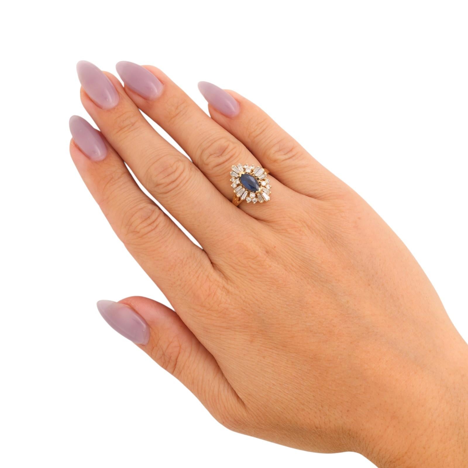 Natural Blue Sapphire Halo Diamond Cluster Ring 14K Yellow Gold 1.40CTW Size 5.5
