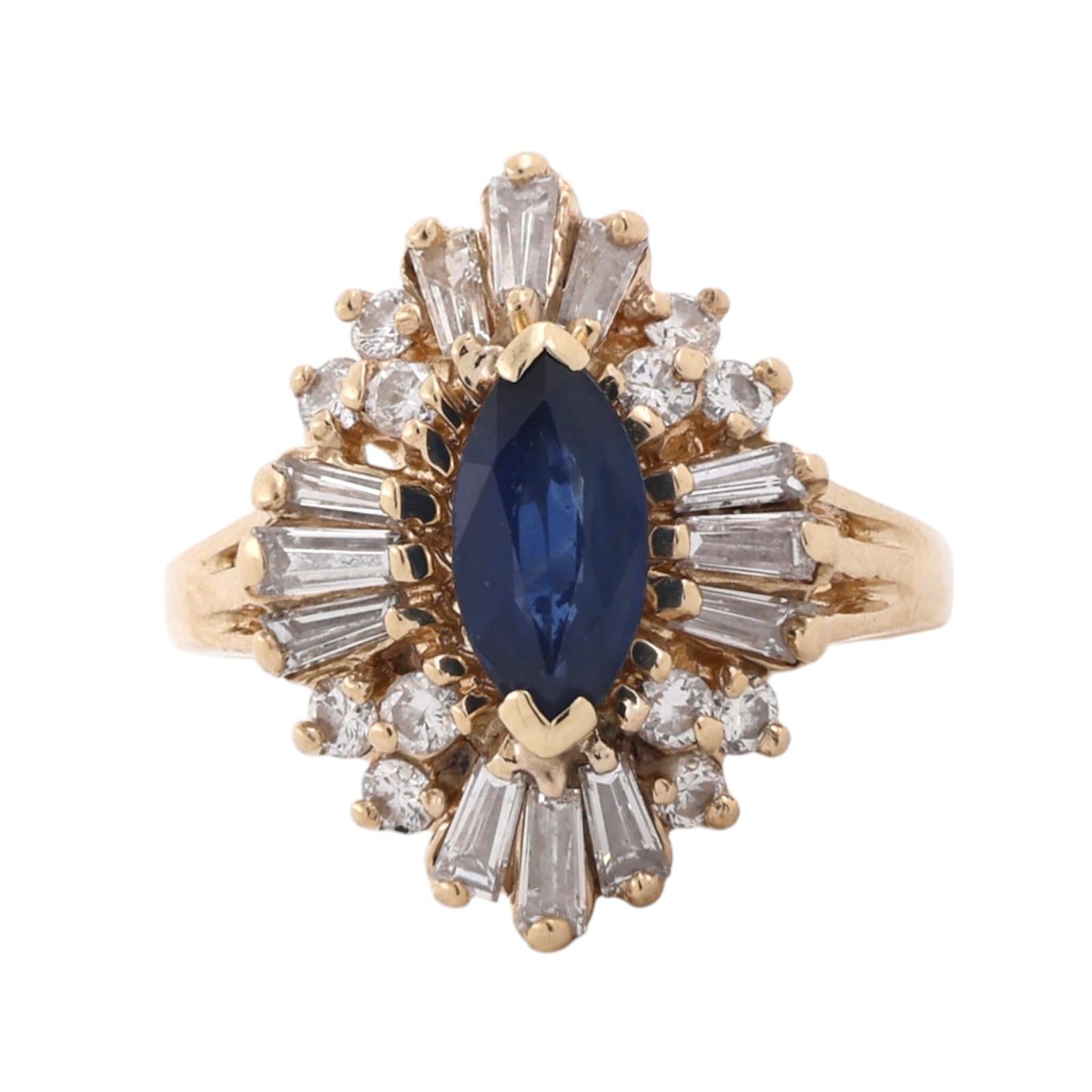 Natural Blue Sapphire Halo Diamond Cluster Ring 14K Yellow Gold 1.40CTW Size 5.5
