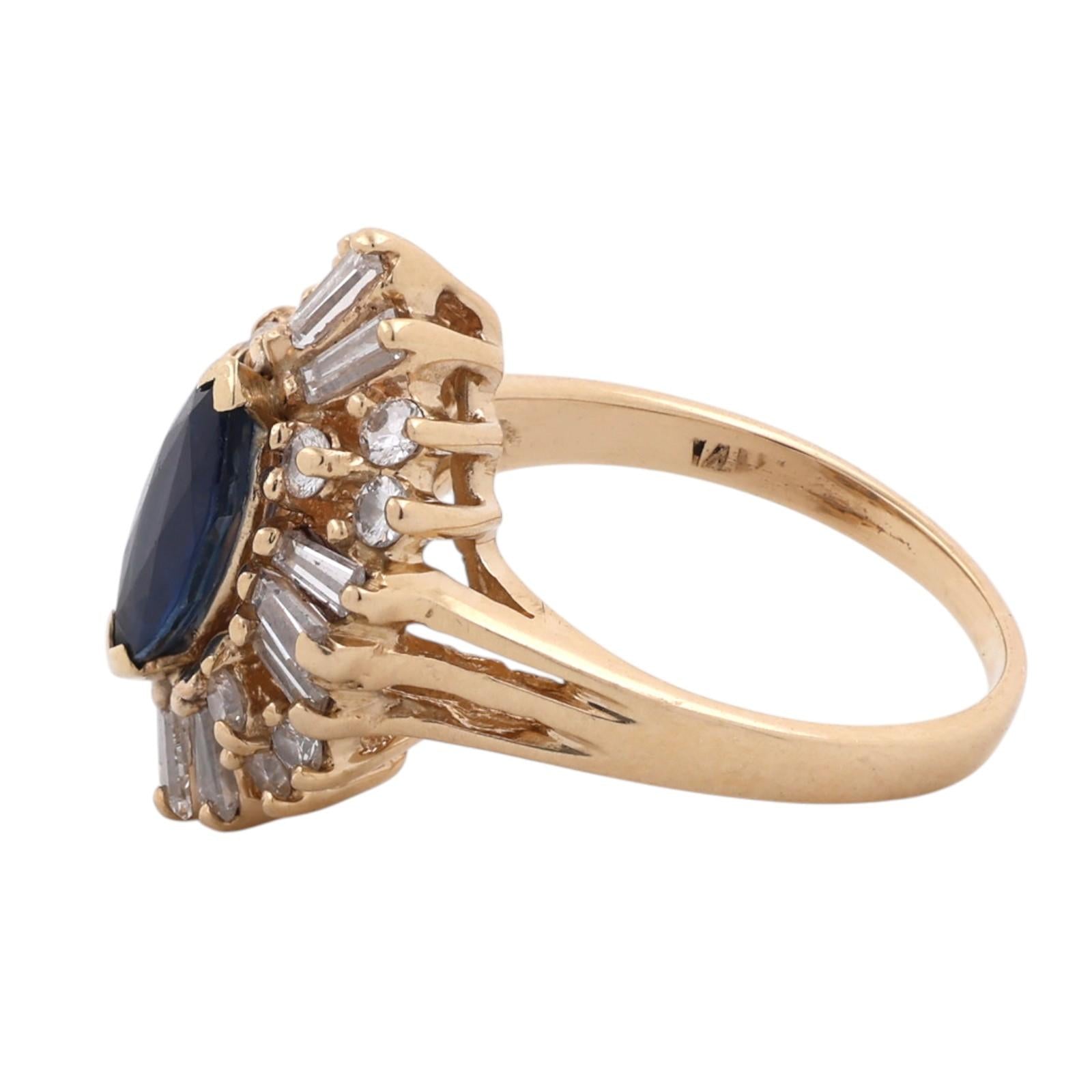 Natural Blue Sapphire Halo Diamond Cluster Ring 14K Yellow Gold 1.40CTW Size 5.5