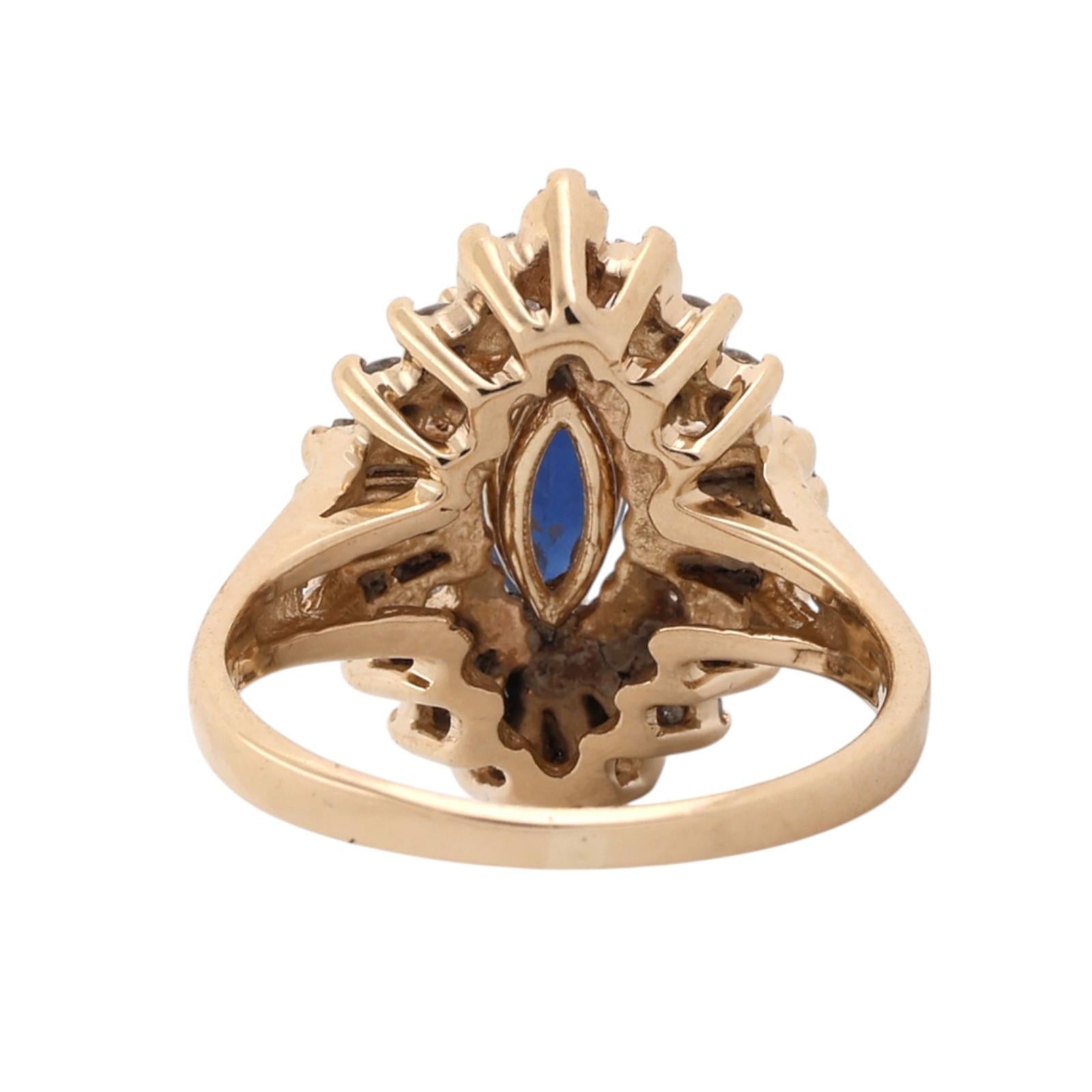 Natural Blue Sapphire Halo Diamond Cluster Ring 14K Yellow Gold 1.40CTW Size 5.5