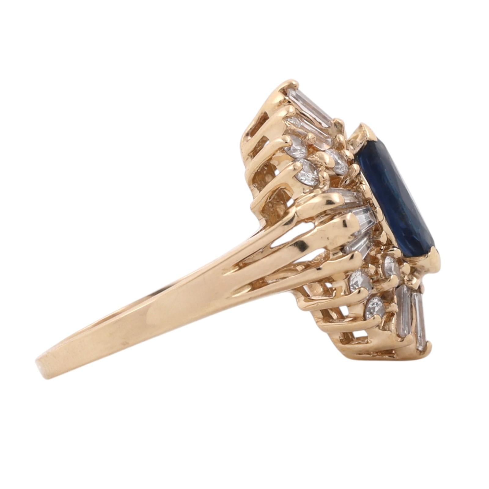 Natural Blue Sapphire Halo Diamond Cluster Ring 14K Yellow Gold 1.40CTW Size 5.5