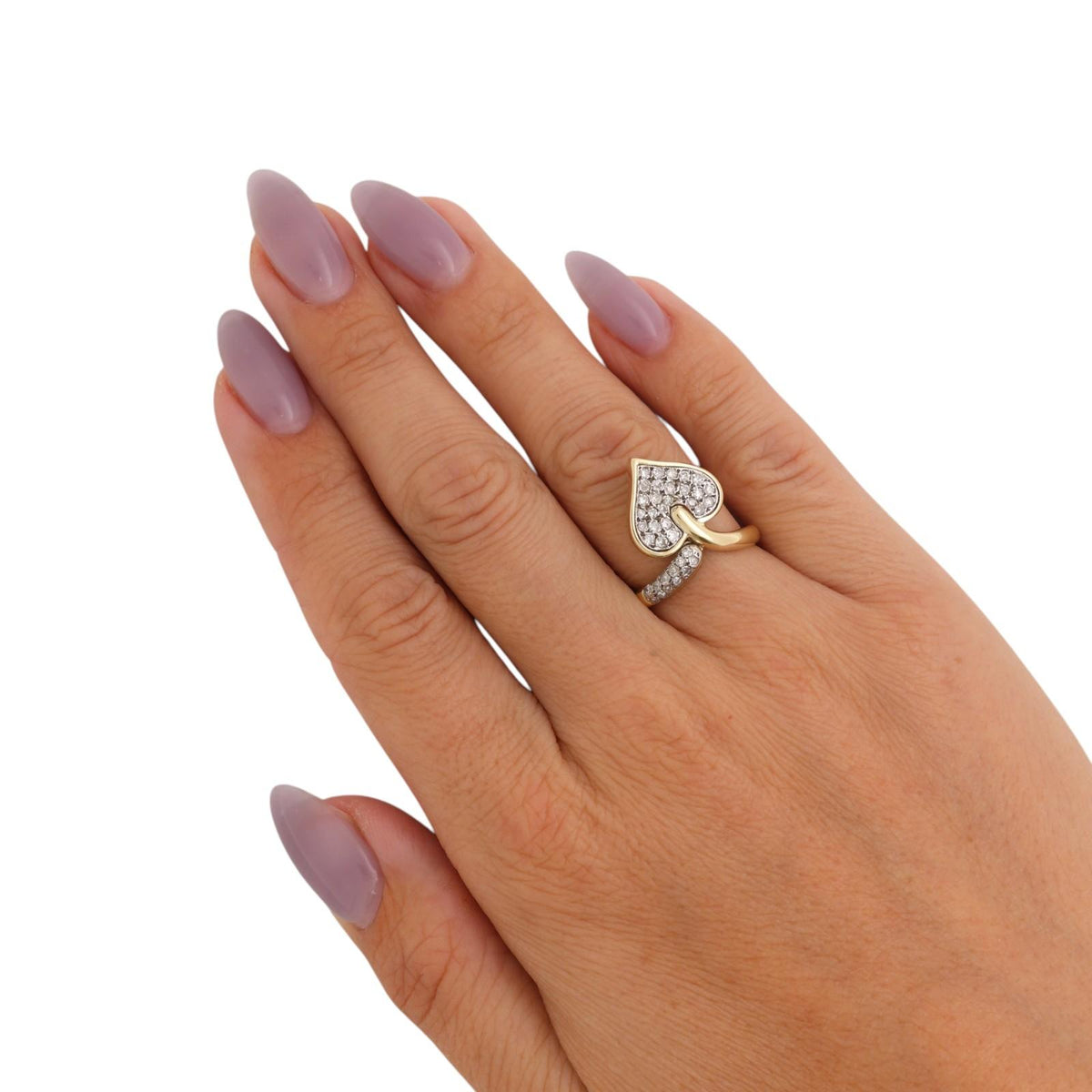 14K Two Tone Gold 0.75 CTW Natural Diamond Heart Cluster Cocktail Ring Size 6
