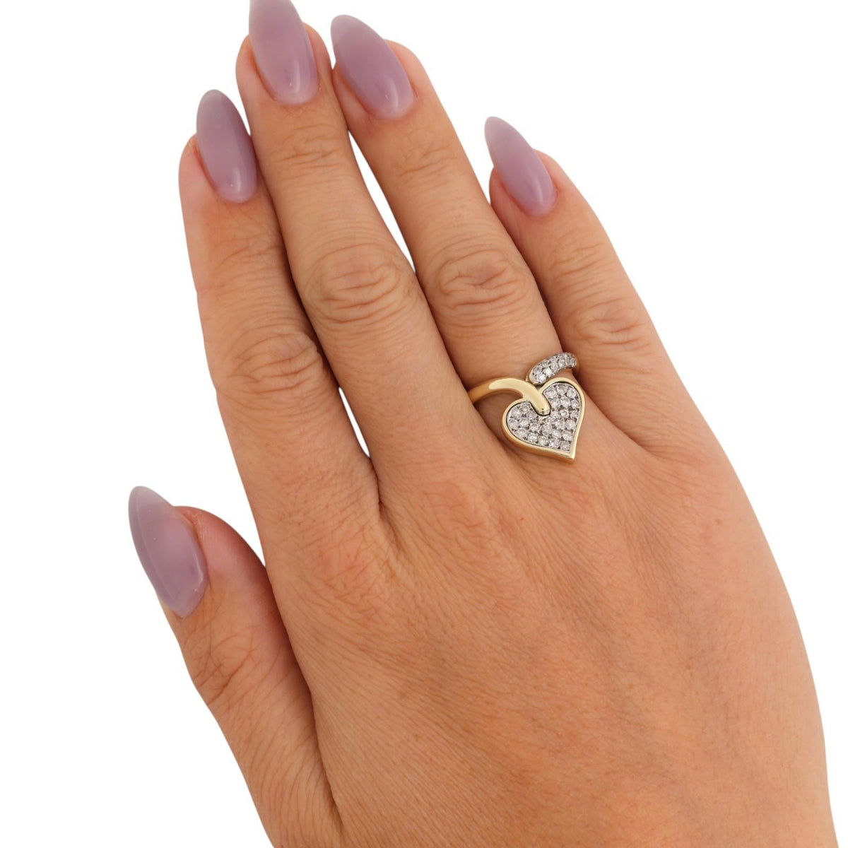 14K Two Tone Gold 0.75 CTW Natural Diamond Heart Cluster Cocktail Ring Size 6