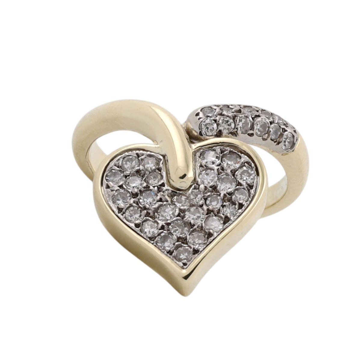 14K Two Tone Gold 0.75 CTW Natural Diamond Heart Cluster Cocktail Ring Size 6
