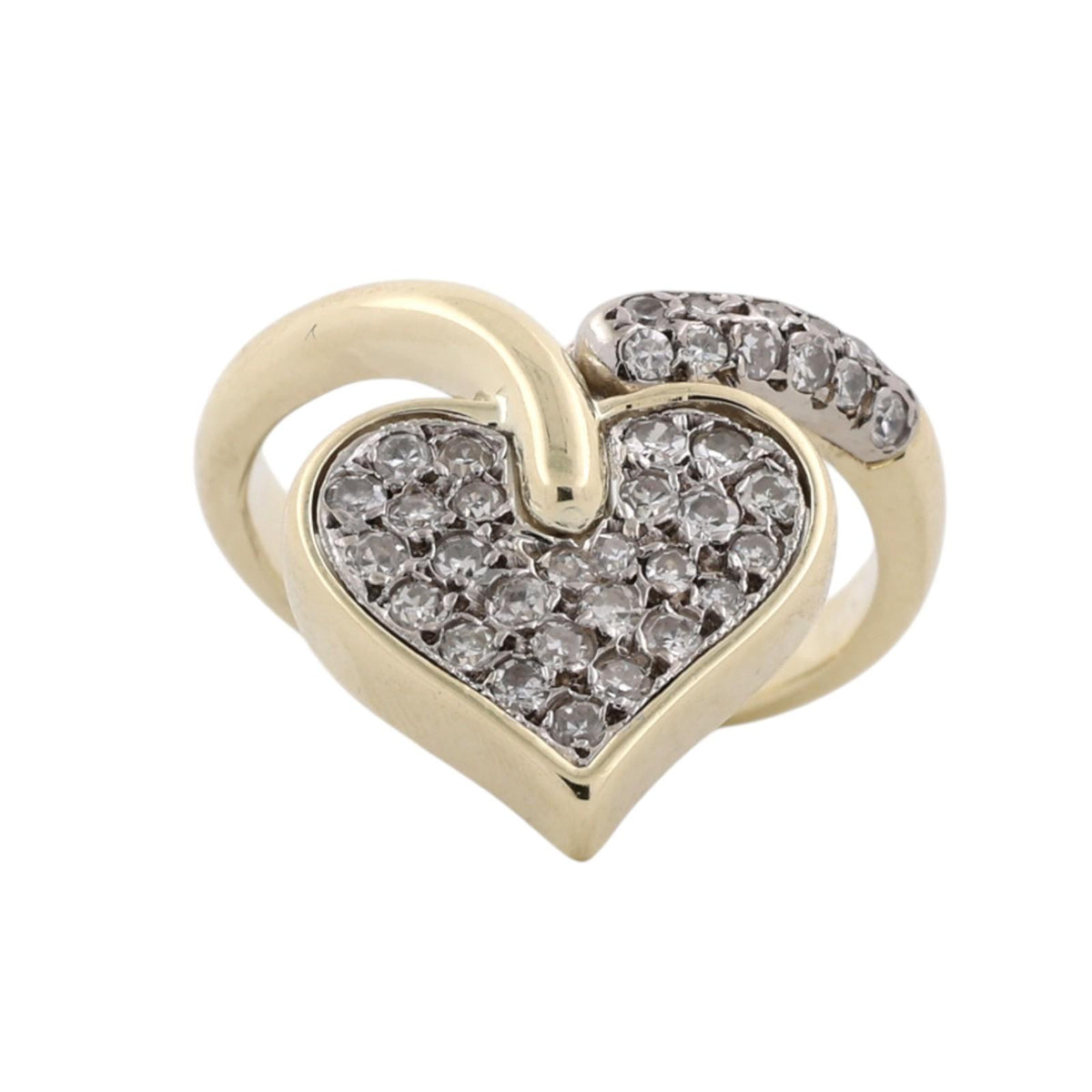 14K Two Tone Gold 0.75 CTW Natural Diamond Heart Cluster Cocktail Ring Size 6