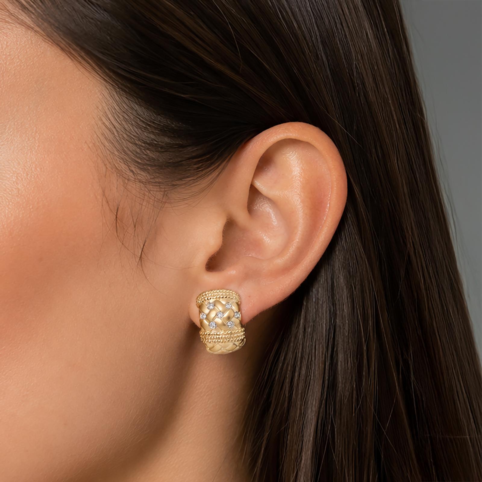 14K Yellow Gold 0.15 CTW Natural Diamond Wide Textured Omega Back Earrings