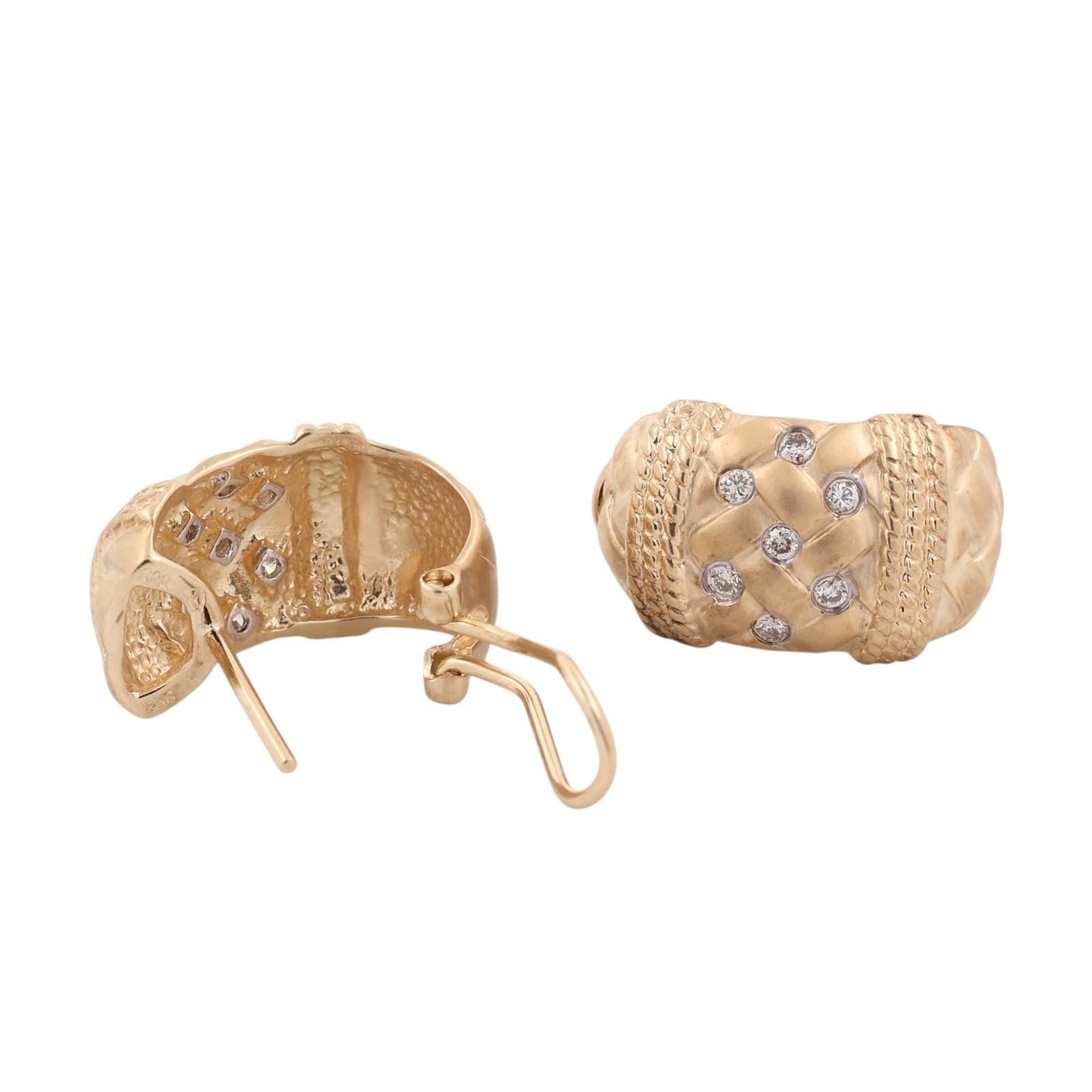14K Yellow Gold 0.15 CTW Natural Diamond Wide Textured Omega Back Earrings