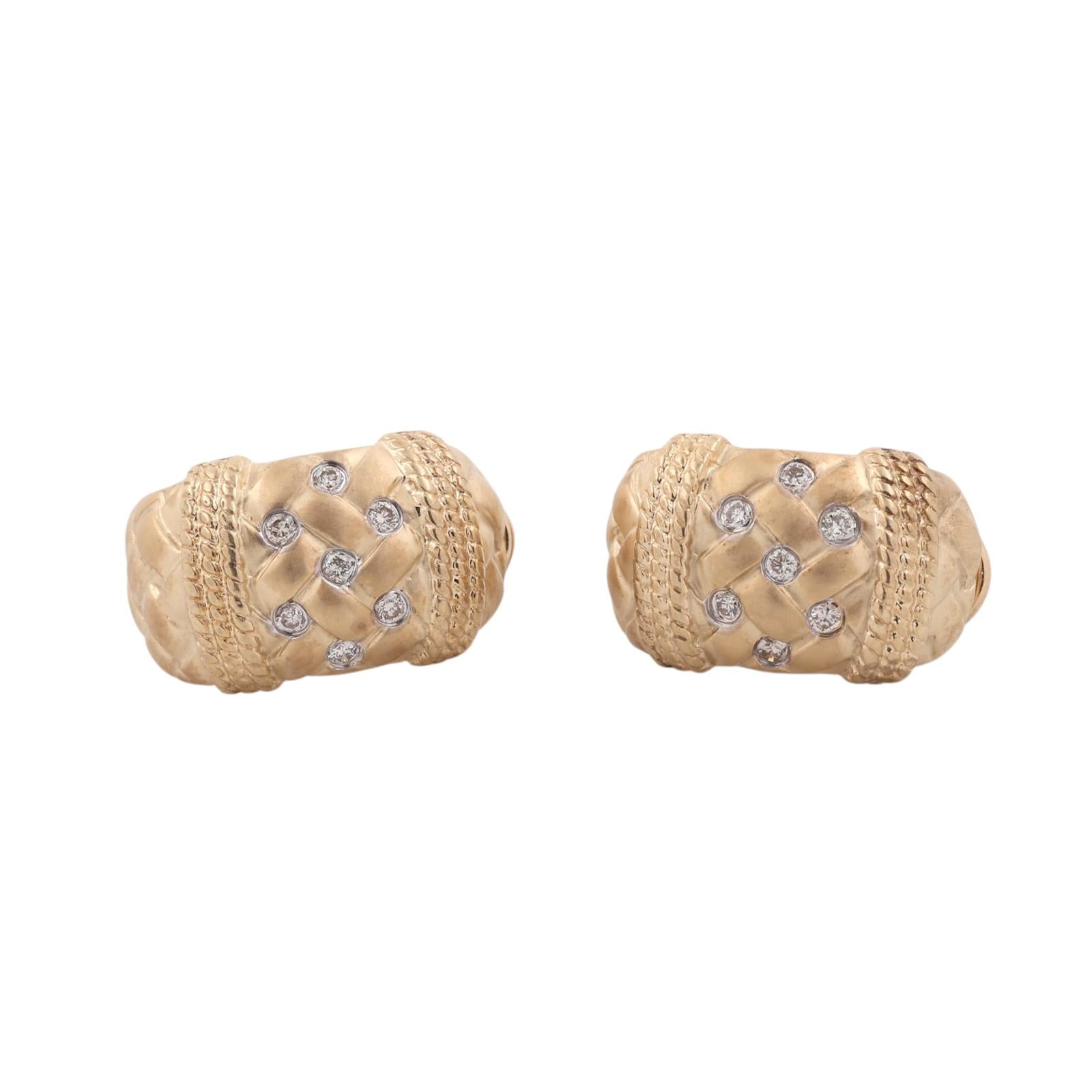 14K Yellow Gold 0.15 CTW Natural Diamond Wide Textured Omega Back Earrings