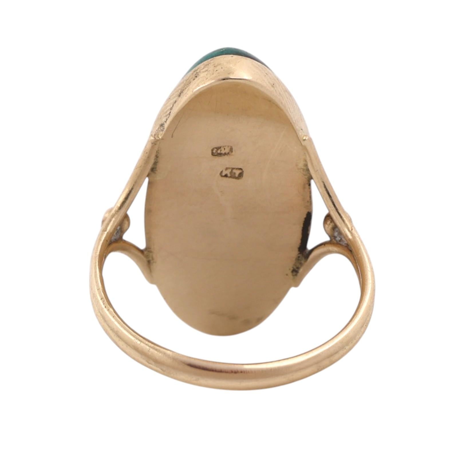 Azurmalachite Oval Cabochon Statement Ring 14K Yellow Gold Size 4.25