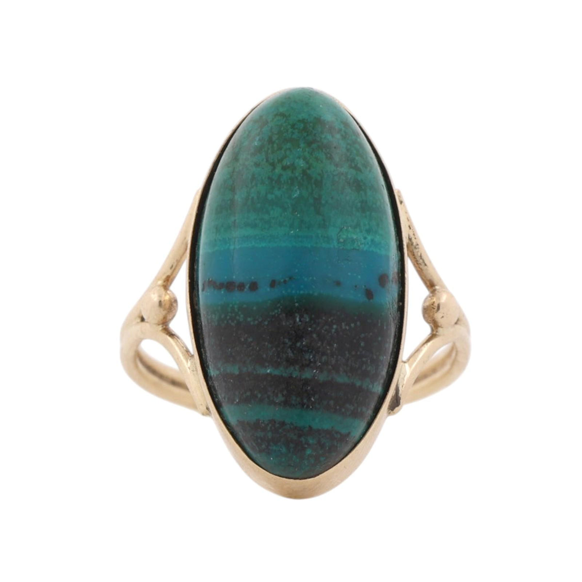 Azurmalachite Oval Cabochon Statement Ring 14K Yellow Gold Size 4.25