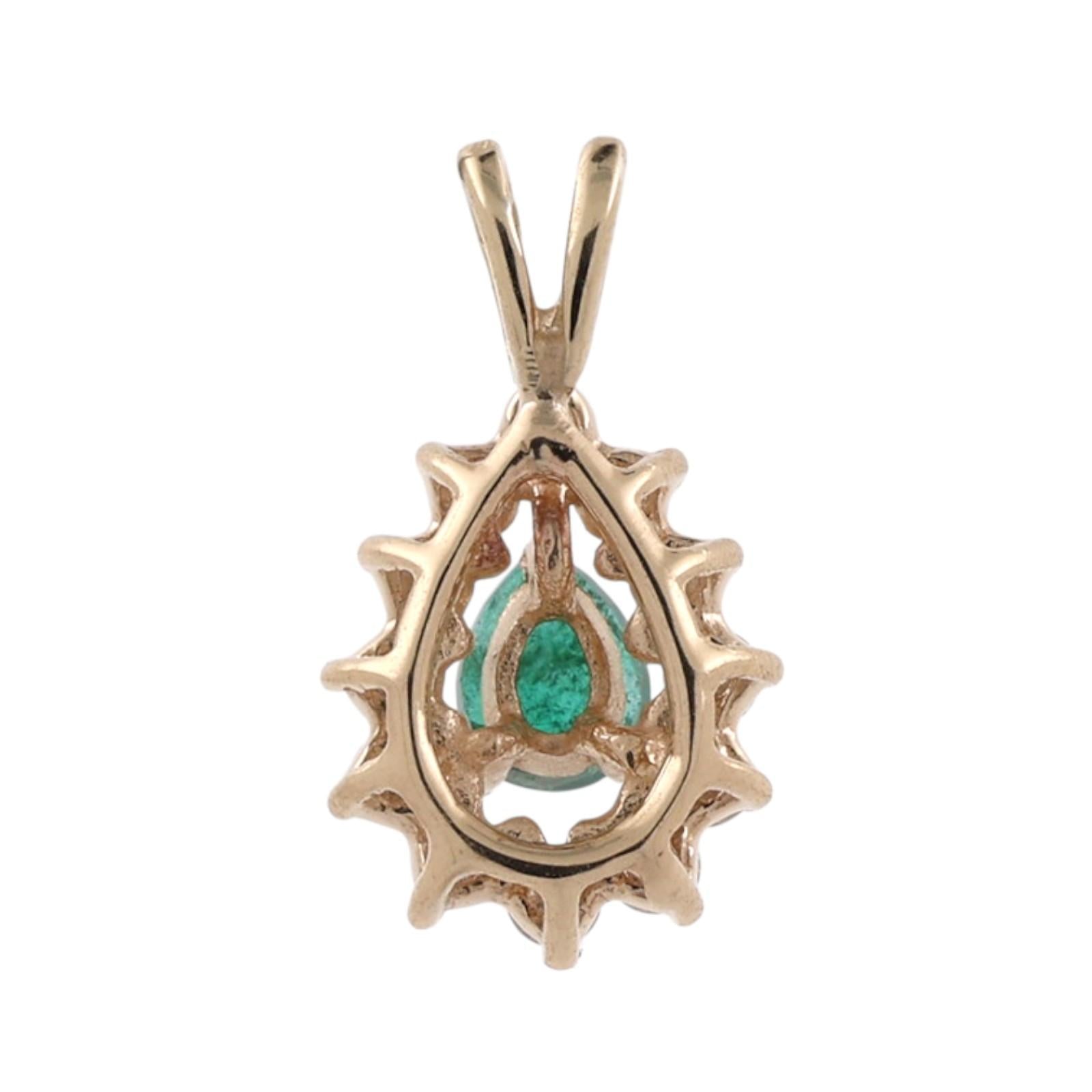 Natural Emerald Halo Diamond Pendant 14K Yellow Gold 0.75 CTW Pear Cut