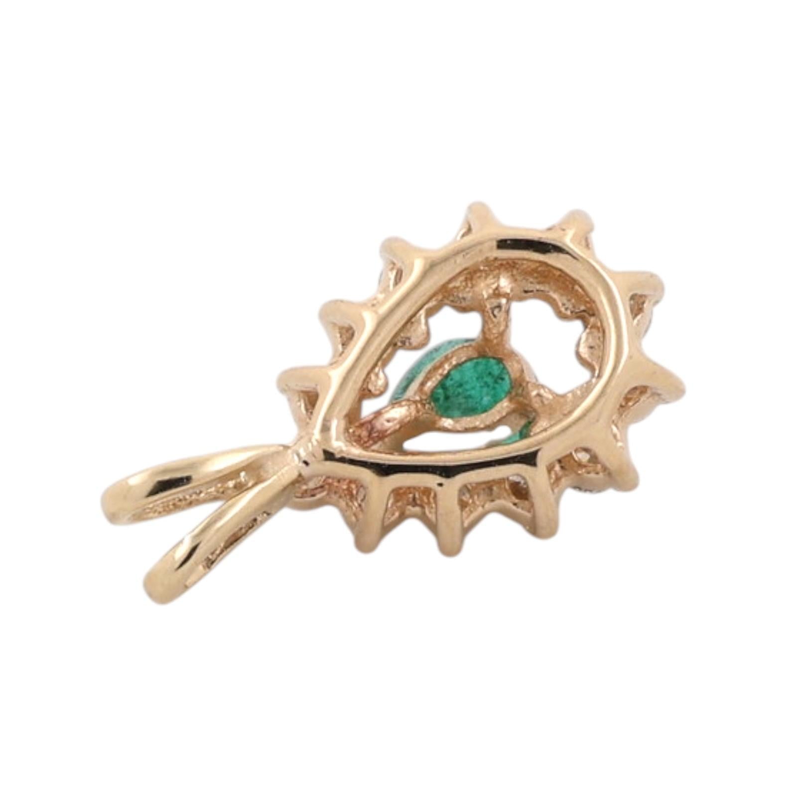 Natural Emerald Halo Diamond Pendant 14K Yellow Gold 0.75 CTW Pear Cut