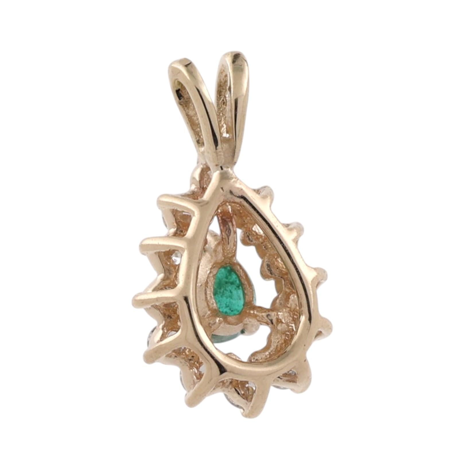 Natural Emerald Halo Diamond Pendant 14K Yellow Gold 0.75 CTW Pear Cut