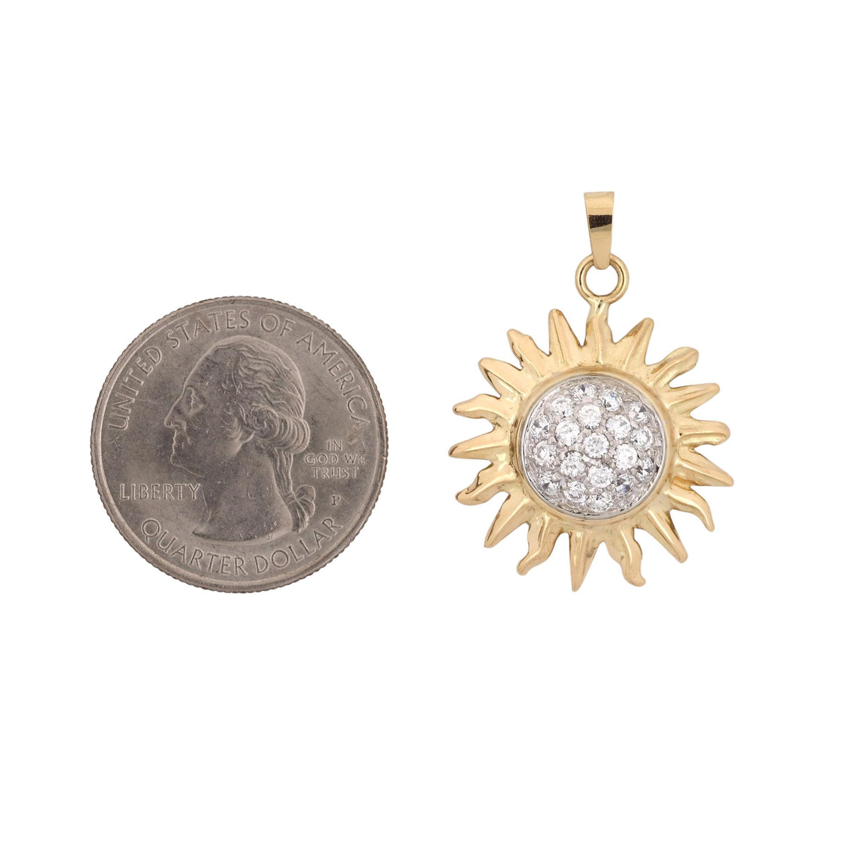 Natural Diamond Sunburst Pendant 18K Two Tone Gold 0.90 CTW 1.25" Estate