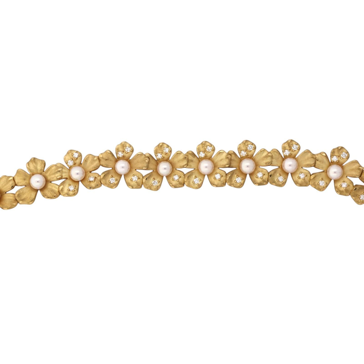 Mikimoto Pearl Diamond Floral Necklace Earrings Set 18K Yellow Gold 1.70 CTW