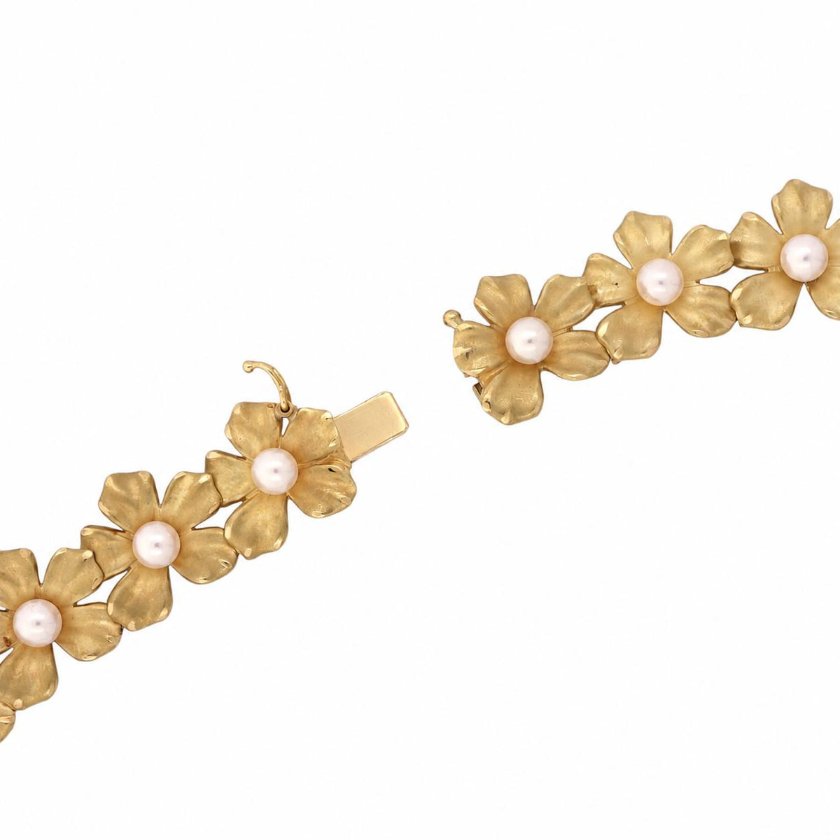 Mikimoto Pearl Diamond Floral Necklace Earrings Set 18K Yellow Gold 1.70 CTW