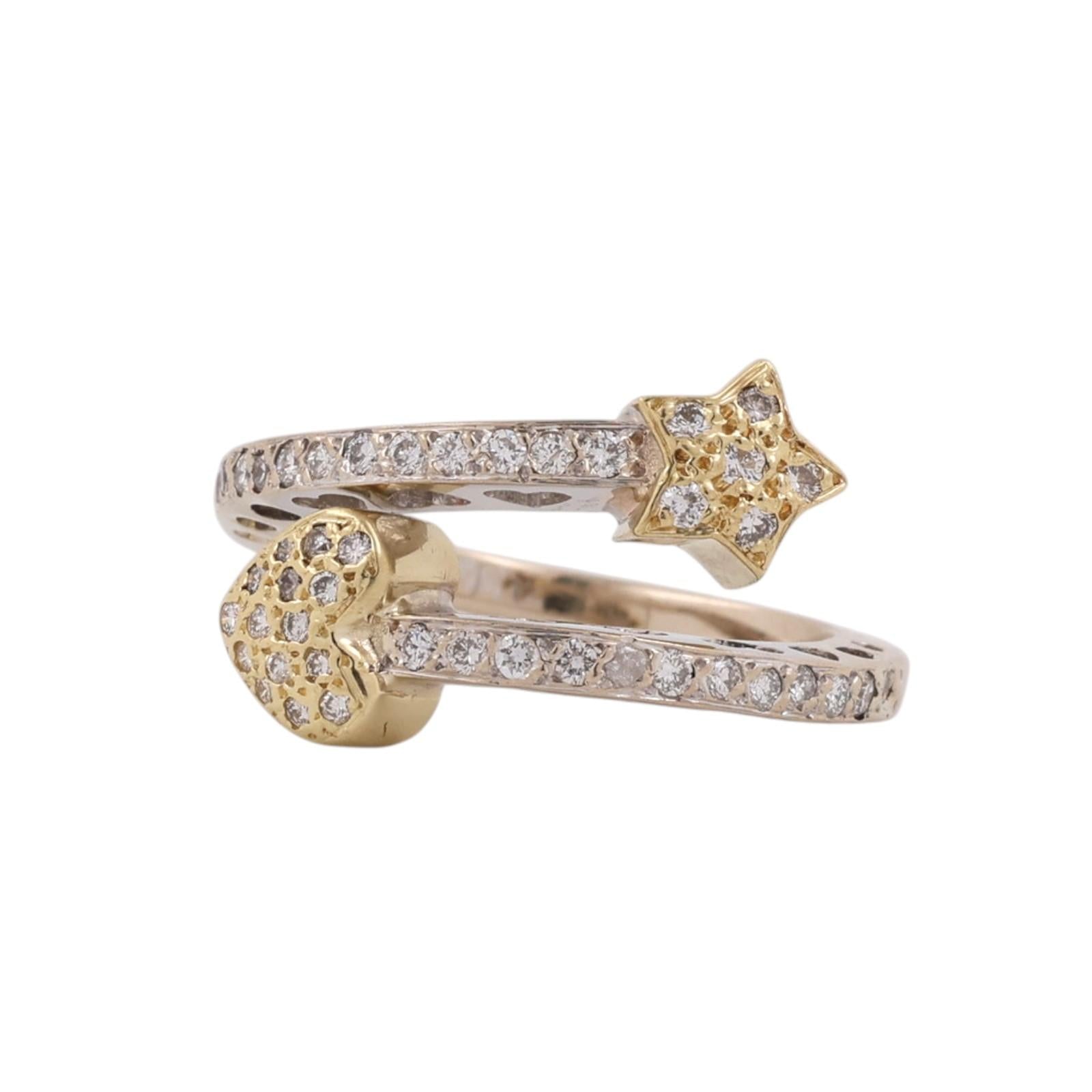 Natural Diamond Moon Star Ring 18K Two Tone Gold Celestial 0.50 CTW SIze 5.5