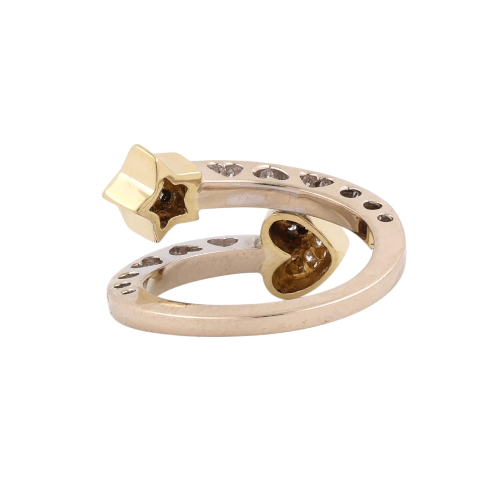 Natural Diamond Moon Star Ring 18K Two Tone Gold Celestial 0.50 CTW SIze 5.5