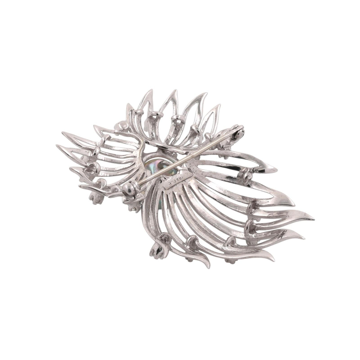 Vintage South Sea Pearl Diamond Spray Brooch 14K White Gold 0.30 CTW 2"
