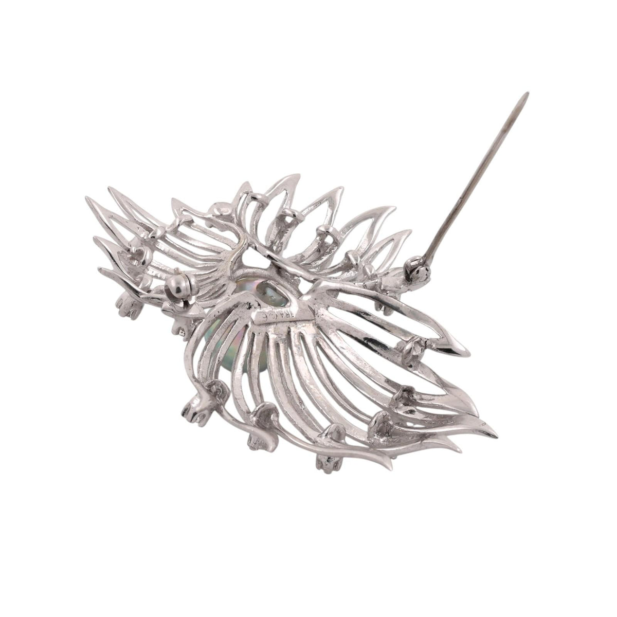 Vintage South Sea Pearl Diamond Spray Brooch 14K White Gold 0.30 CTW 2"