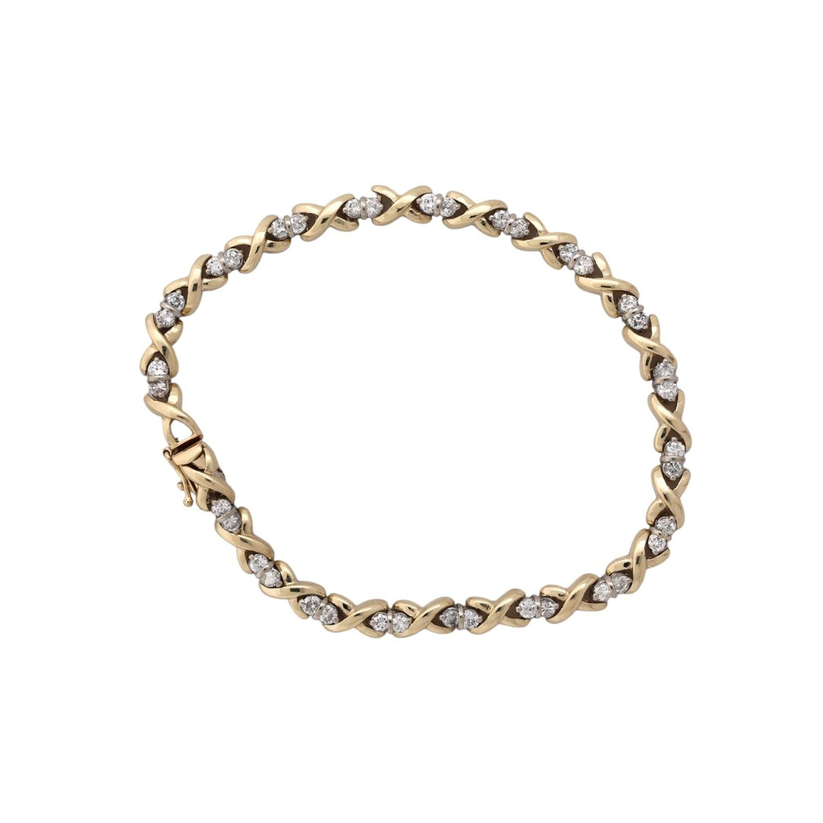 Natural Diamond X Link Bracelet 14K Two Tone Gold 1.30 CTW 7.75" 14.9g