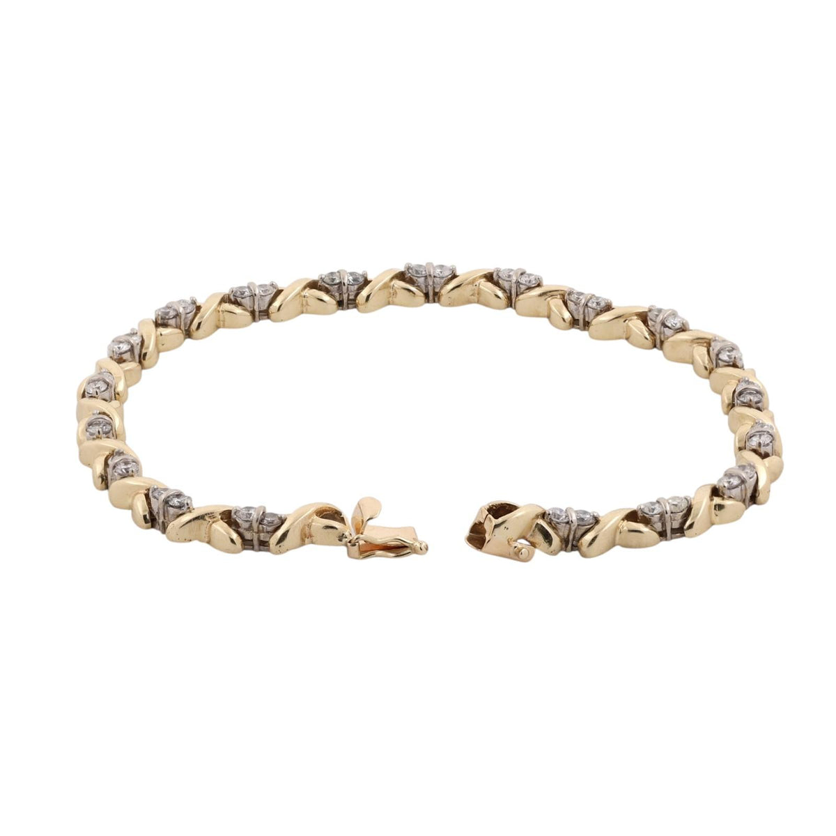 Natural Diamond X Link Bracelet 14K Two Tone Gold 1.30 CTW 7.75" 14.9g