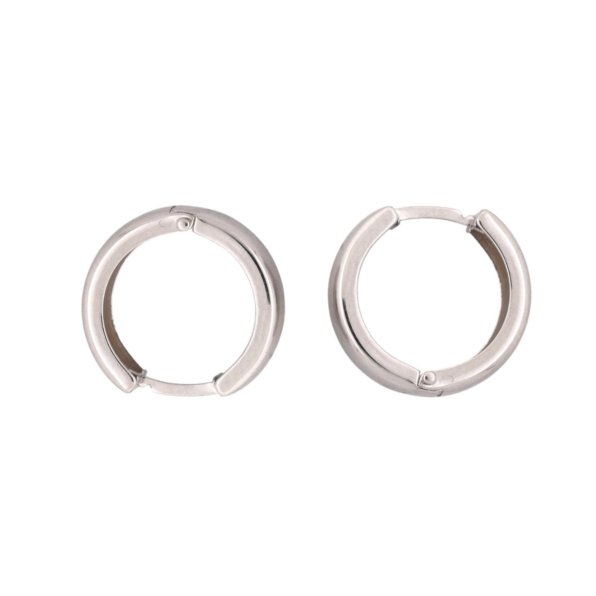 18K White Gold Huggie Hoop Earrings Hinged 4.8mm Wide Estate 2.0g
