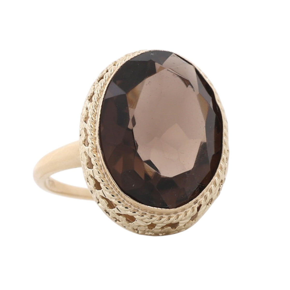 Smoky Quartz Cocktail Statement Ring Yellow Gold 8.20 CT Oval Size 7.25