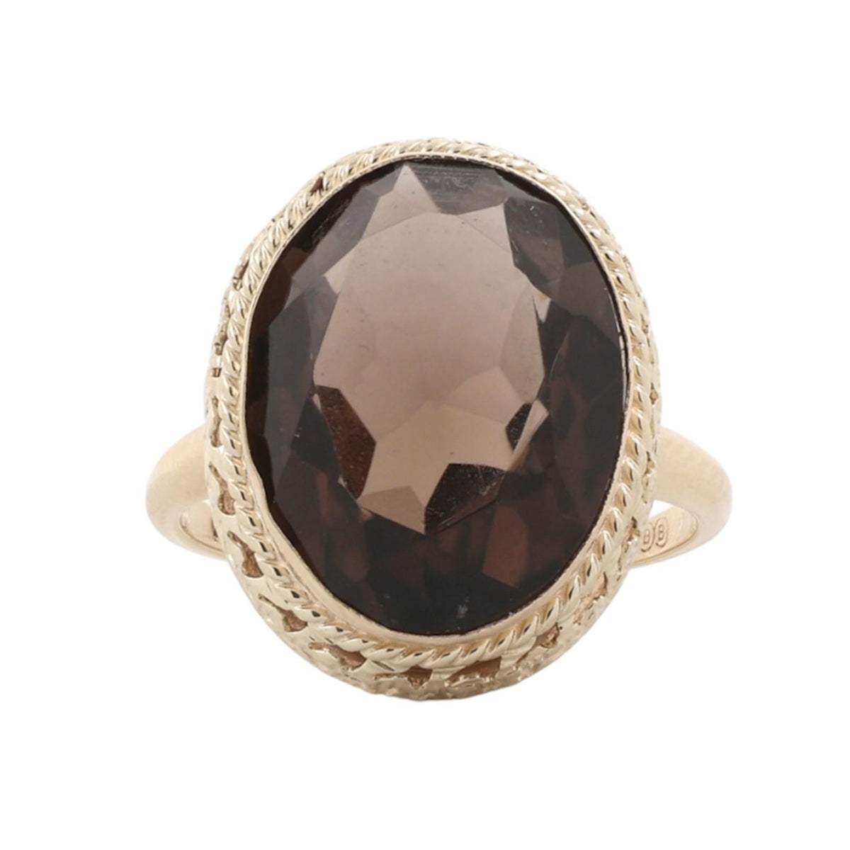 Smoky Quartz Cocktail Statement Ring Yellow Gold 8.20 CT Oval Size 7.25