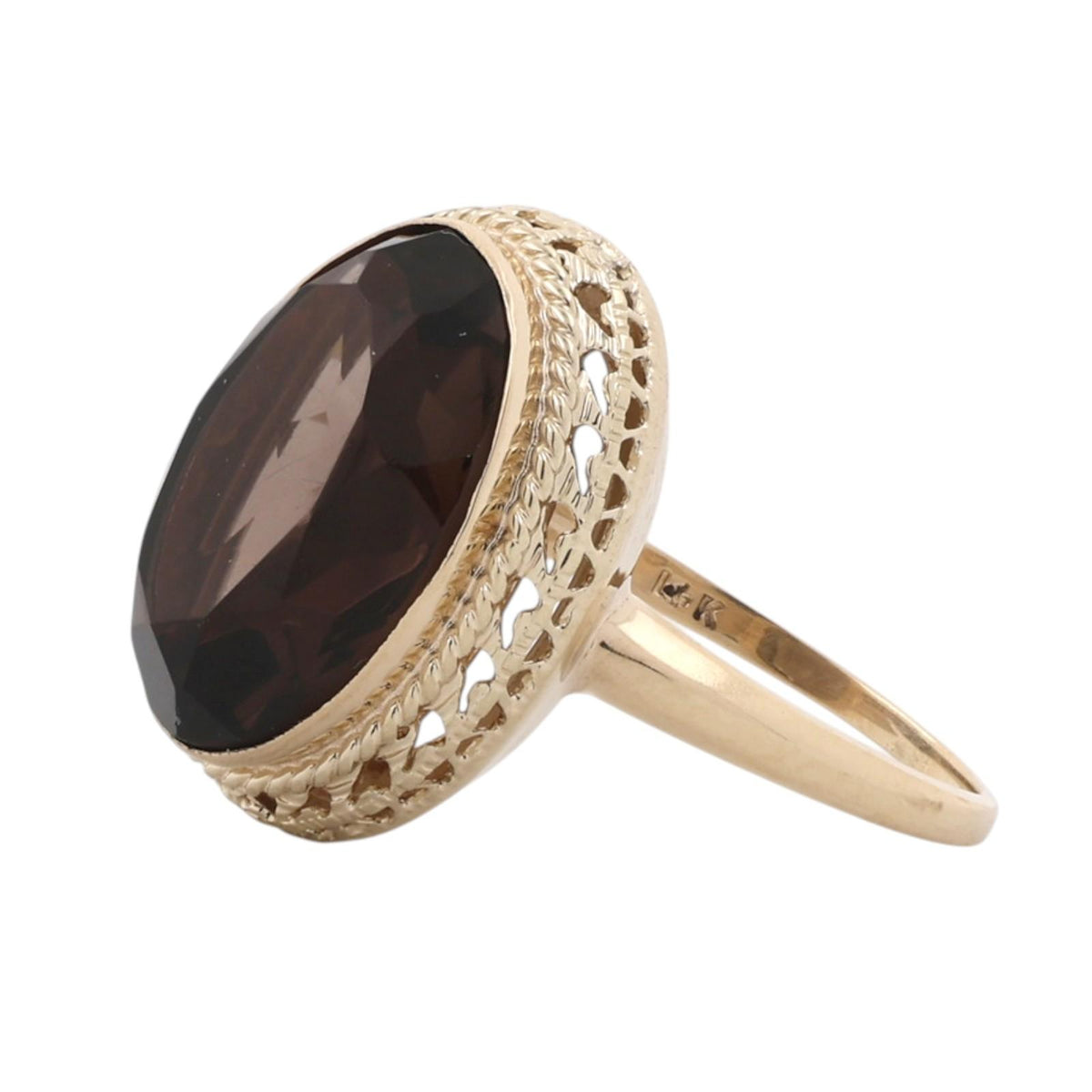 Smoky Quartz Cocktail Statement Ring Yellow Gold 8.20 CT Oval Size 7.25