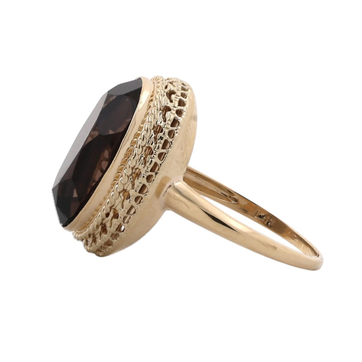 Smoky Quartz Cocktail Statement Ring Yellow Gold 8.20 CT Oval Size 7.25