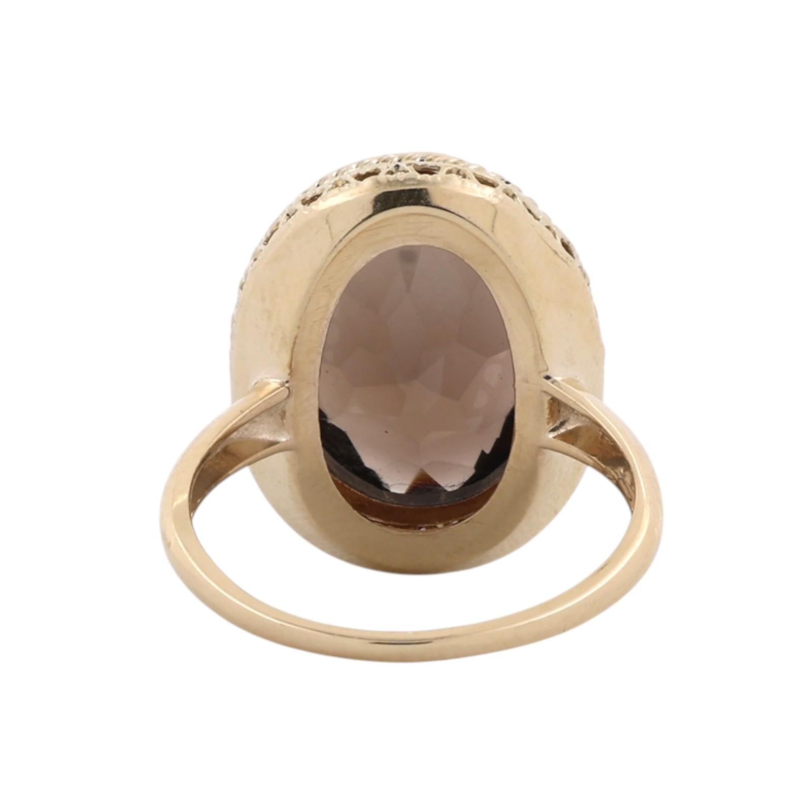 Smoky Quartz Cocktail Statement Ring Yellow Gold 8.20 CT Oval Size 7.25