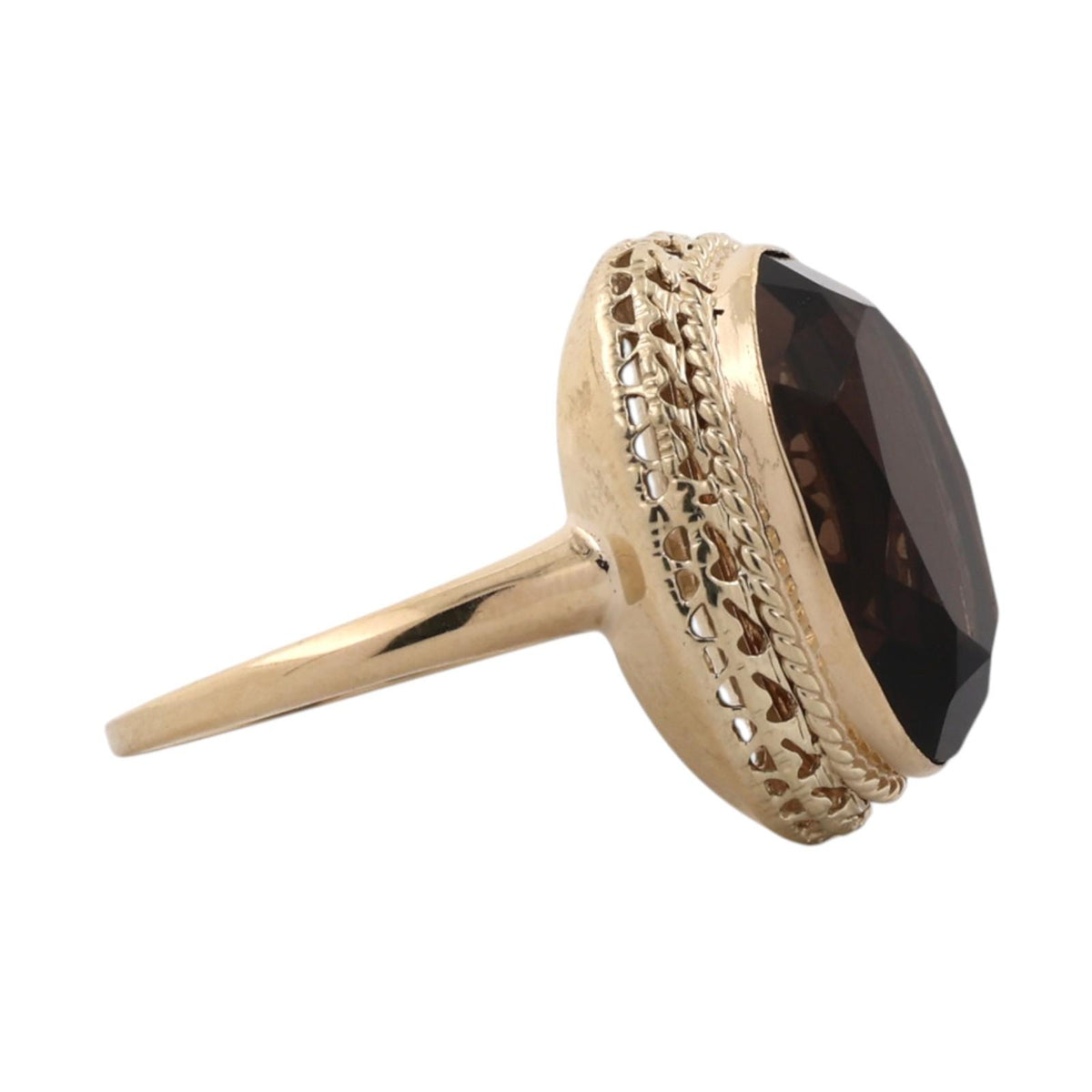 Smoky Quartz Cocktail Statement Ring Yellow Gold 8.20 CT Oval Size 7.25