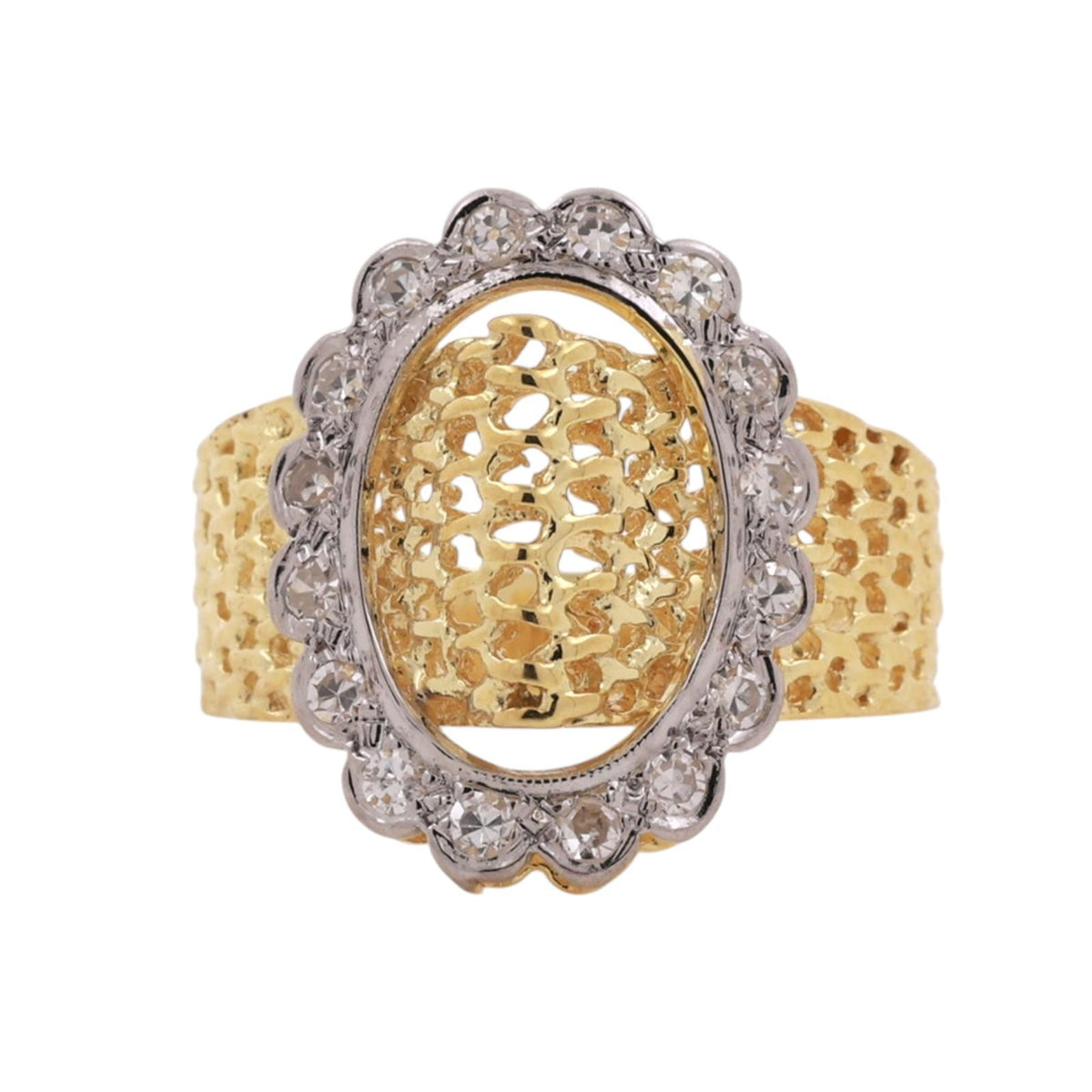 Vintage Two Tone Gold Diamond Basket Weave Cocktail Ring 0.40 CTW Size 8.5