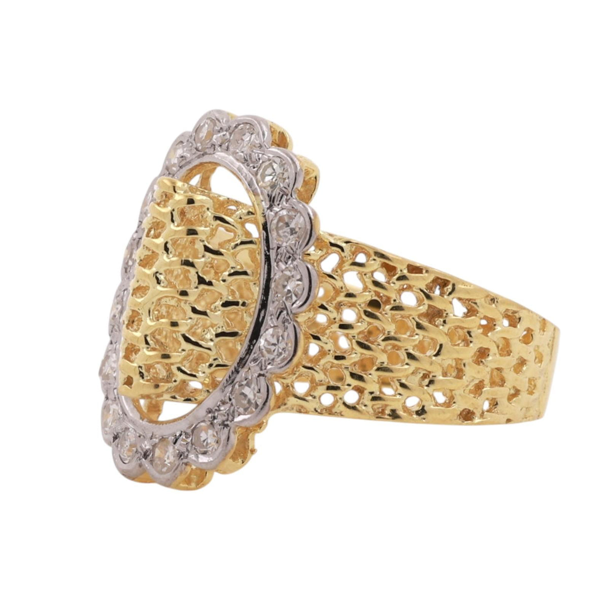 Vintage Two Tone Gold Diamond Basket Weave Cocktail Ring 0.40 CTW Size 8.5